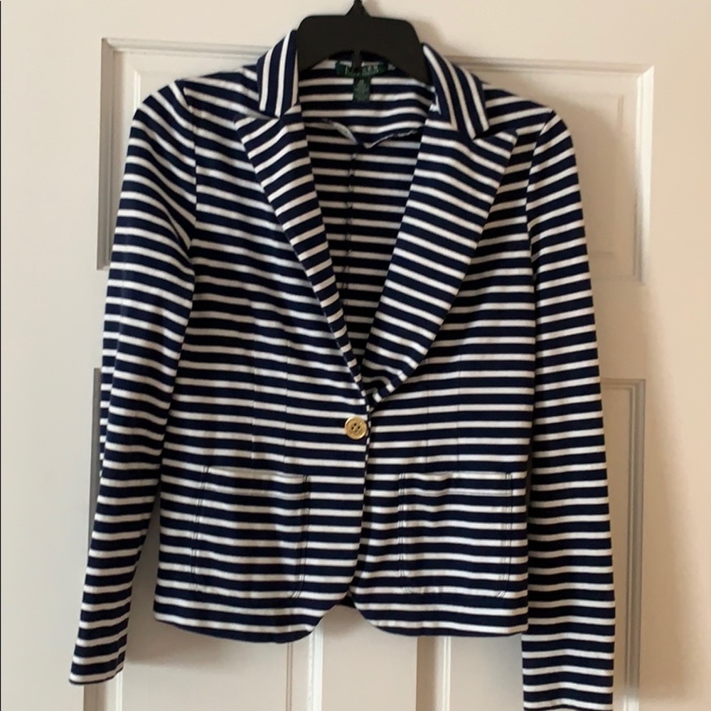 Navy/white striped blazer